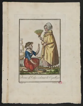 Labrousse L. ; Michel Pigelet imagerie ancienne Femme de Calais, achetant des Coquillages. Paris 1796 1938.1.20 Photo