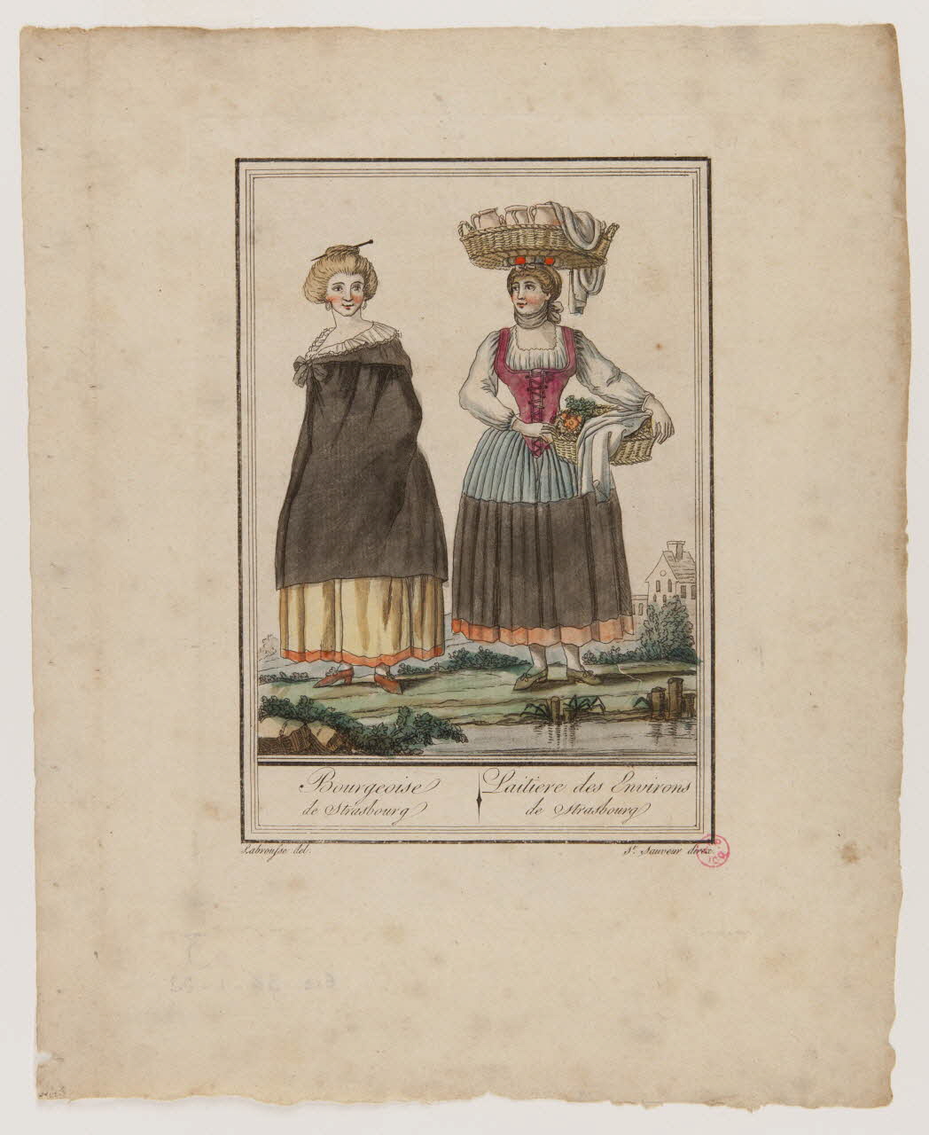 Labrousse L. ; Michel Pigelet imagerie ancienne Bourgeoise  de Strasbourg  Laitière des Environs  de Strasbourg Paris 1796 1938.1.22 Photo