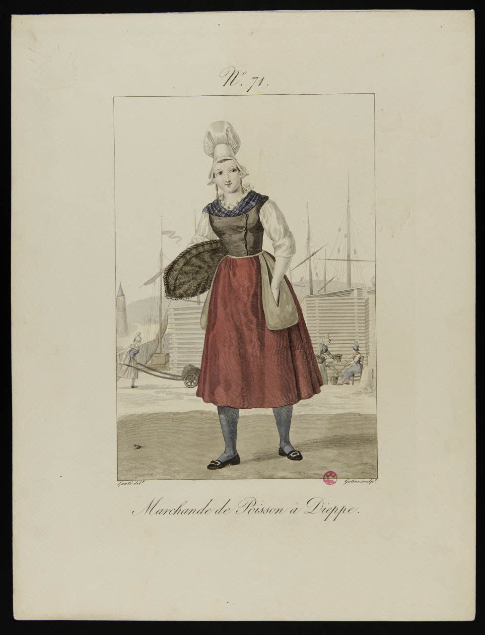 Georges-Jacques Gatine ; Louis-Marie Lanté ; Crapelet (impri partie d'un ensemble d'estampes Marchande de Poisson à Dieppe Paris 1827 1938.1.41 Photo