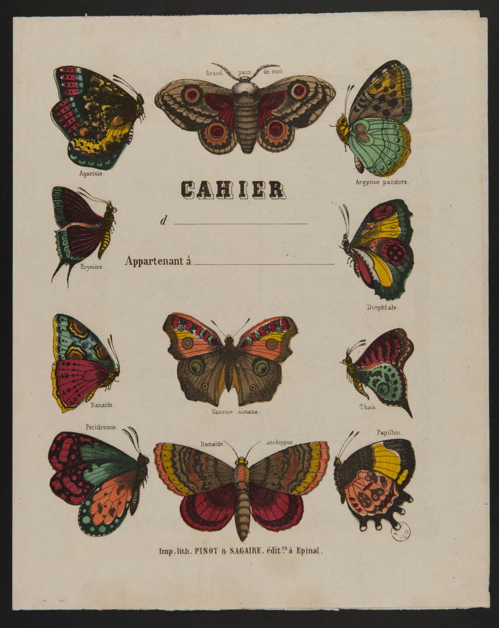 François-Charles Pinot ; Sagaire (imprimeur, libraire, édi protège cahier Couverture de cahier décorée de papillons Lorraine, France 1860-1872 1938.10.3 Photo