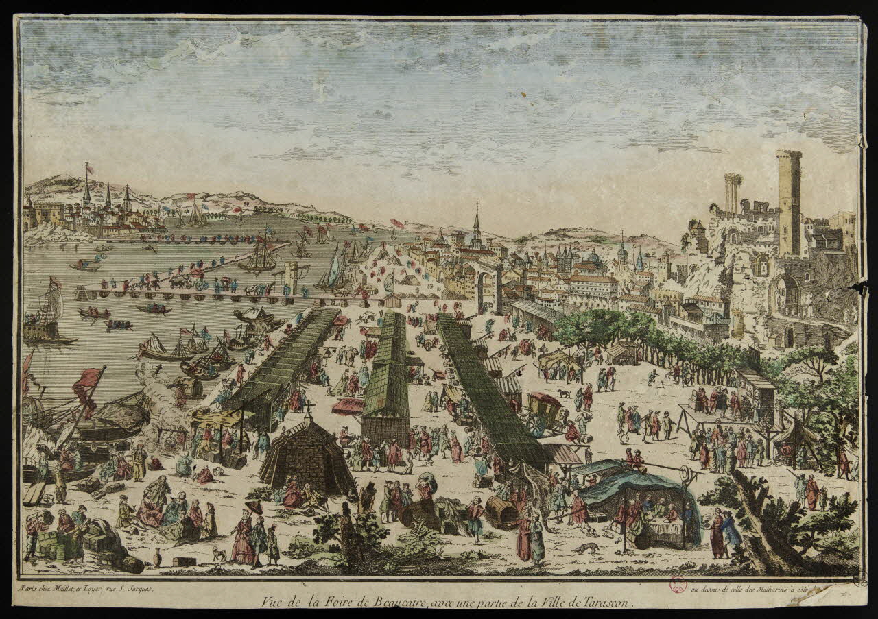 Maillet A. ; Loyer vue d'optique Vue de la Foire de Beaucaire, avec une partie de la Ville de Tarascon. 1755-1765 1938.11.17 Photo