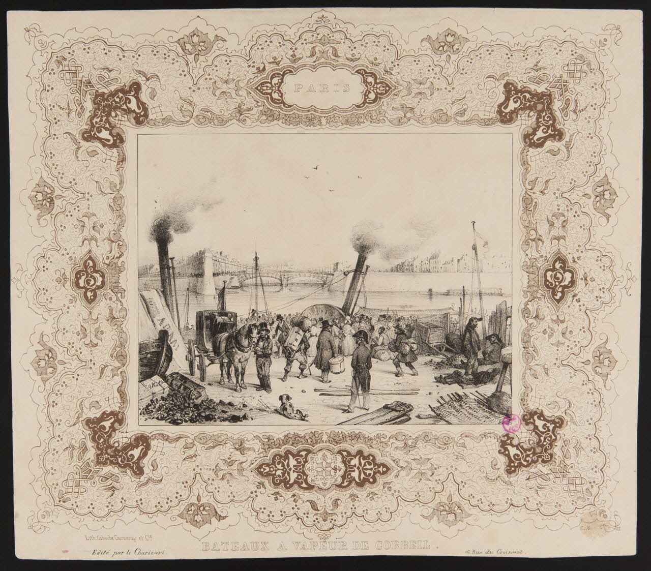 Malapeau C. ; Victor Adam ; Caboche Garneray et Cie (imprimeur, libraire, éditeu estampe PARIS.  BATEAUX A VAPEUR DE CORBEIL. Paris 1831-1866 1938.11.26 Photo