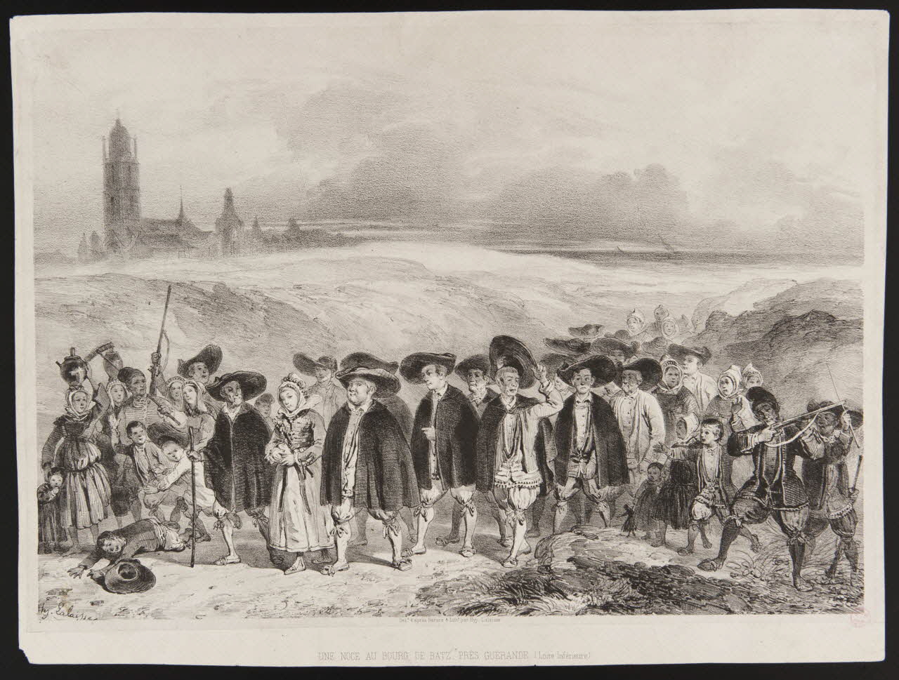 Lalaisse François Hippolyte ; Joseph Lemercier ; Aumon partie d'un ensemble d'estampes UNE NOCE AU BOURG DE BATZ. PRES GUERANDE (Loire inférieure) Nantes 1844 1938.11.29 Photo