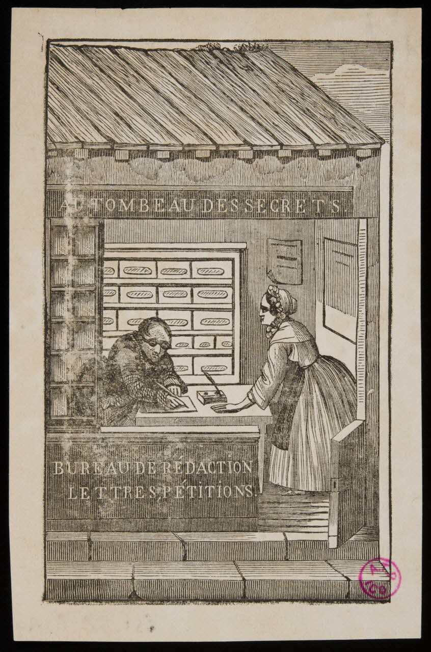 estampe AU TOMBEAU DES SECRETS.  BUREAU DE REDACTION  LETTRES, PETITIONS. Paris 1840-1850 1938.11.49 Photo