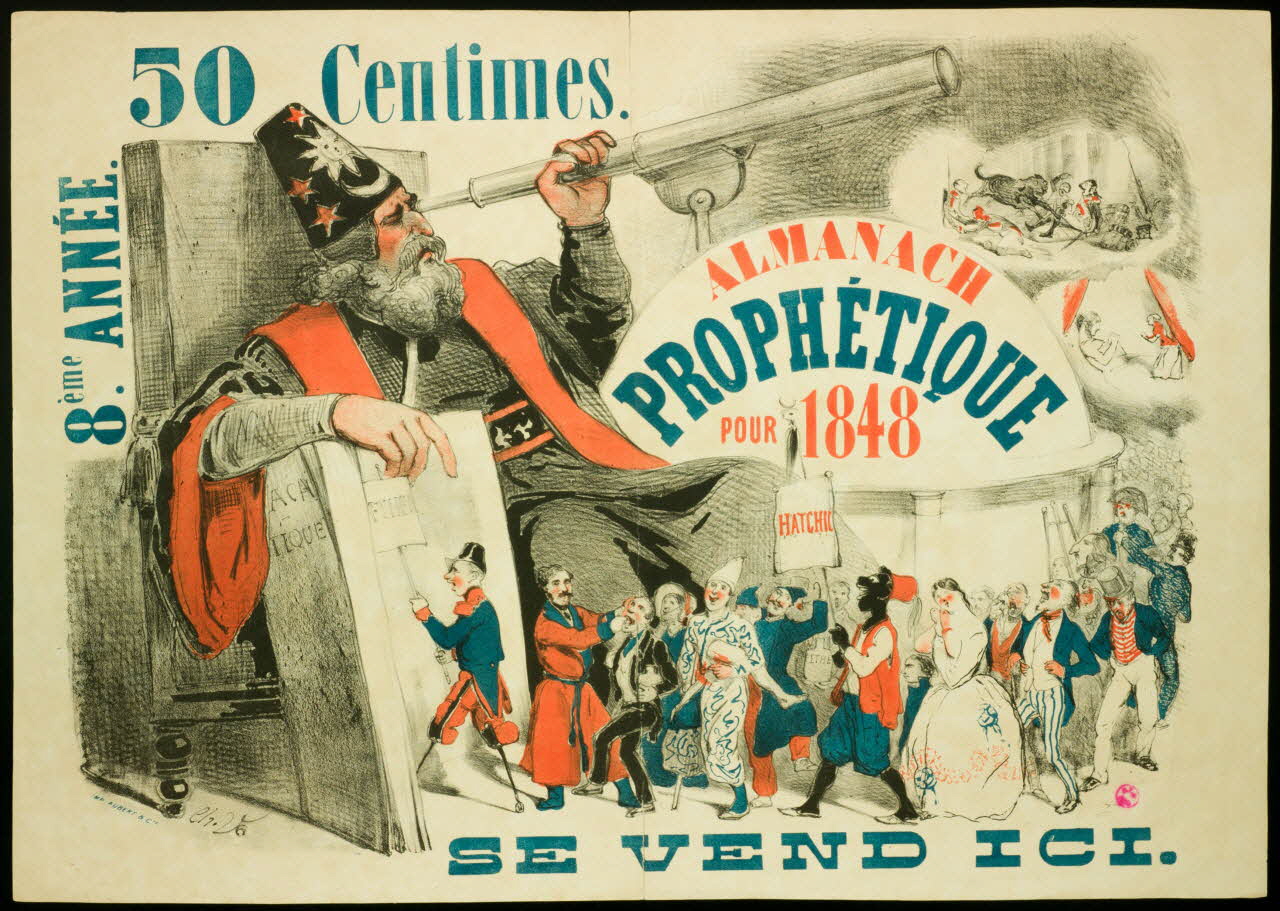Ch. V. ; Aubert et Cie affiche ALMANACH  PROPHETIQUE  POUR 1848 Paris 1848 1938.11.59 Photo