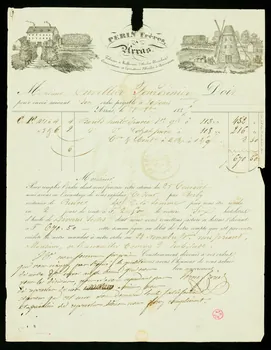Goy F. papier de commerce PERIN Frères,  Fabrique et Raffinerie d'Huiles blanches Paris 1835 1938.11.69 Photo
