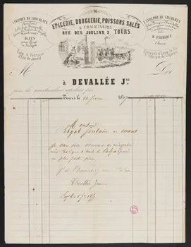 Alfred Clarey ; Martineau papier de commerce EPICERIE, DROGUERIE, POISSONS SALES  A COMMISSION  RUE DES JOULINS, 3, TOURS. Tours 1857 1938.11.71  Photo
