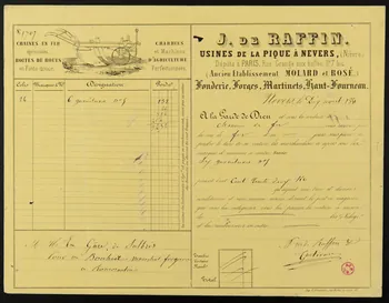 papier de commerce J. DE RAFFIN.  USINES DE LA PIQUE A NEVERS, (Nièvre.) Paris 1851 1938.11.73 Photo