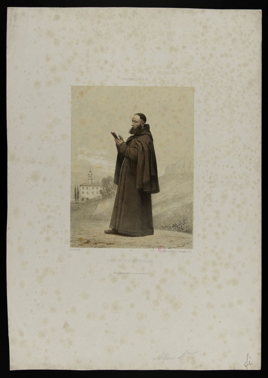 Lattre A. de ; Frick Frères ; F. Sinnett estampe CAPUCIN DE ST BARTHELEMY  COSTUMES DE NICE Paris 1868 1938.16.1 Photo