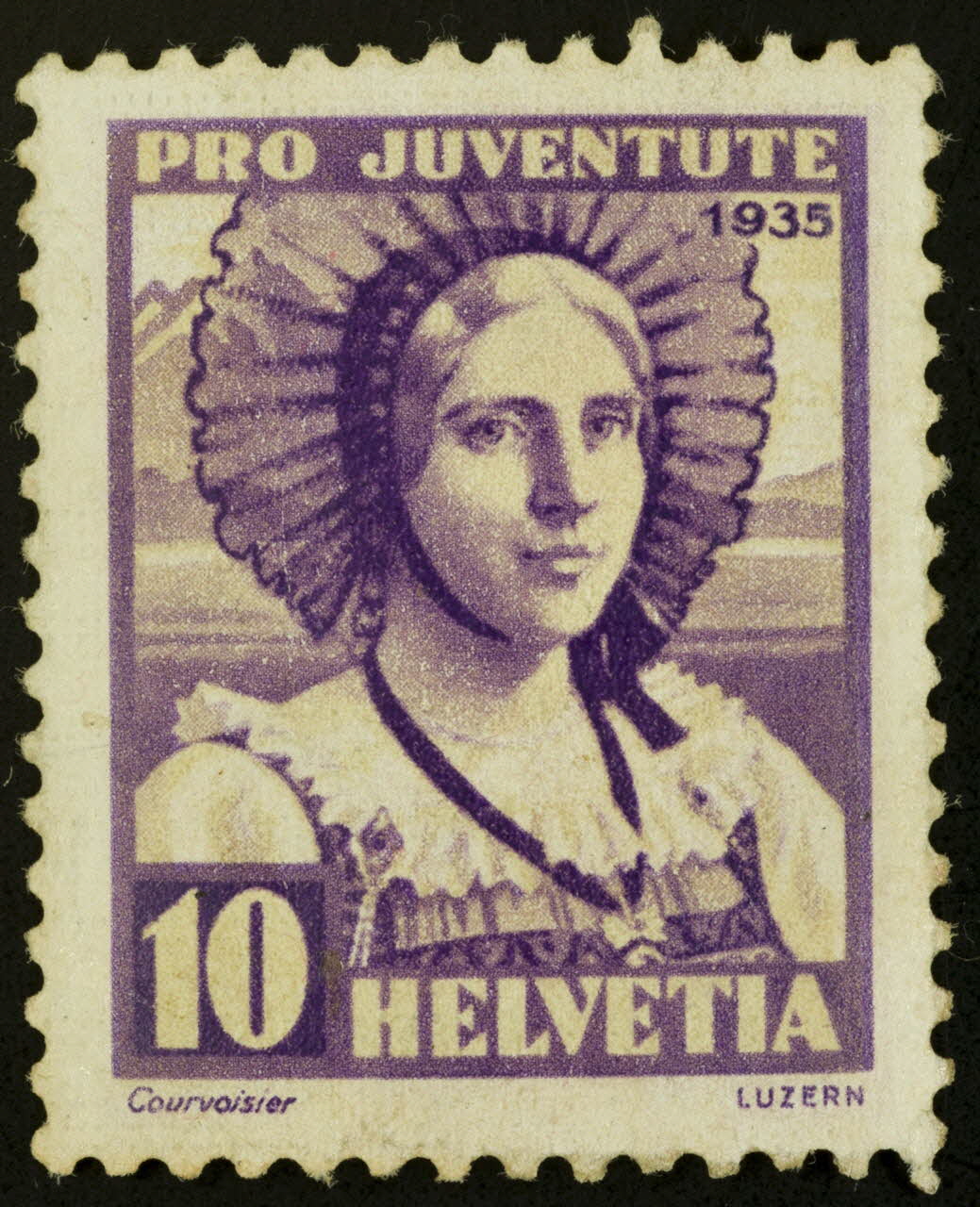Courvoisier timbre PRO JUVENTUTE  HELVETIA  LUZERN Suisse 1935 1938.16.22 Photo
