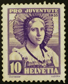 Courvoisier timbre PRO JUVENTUTE  HELVETIA  LUZERN Suisse 1935 1938.16.22 Photo