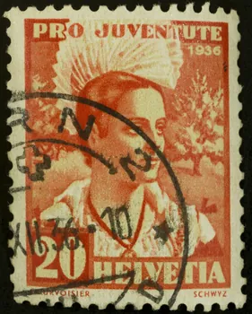 Courvoisier timbre PRO JUVENTUTE  HELVETIA  SCHWYZ Suisse 1936 1938.16.25 Photo