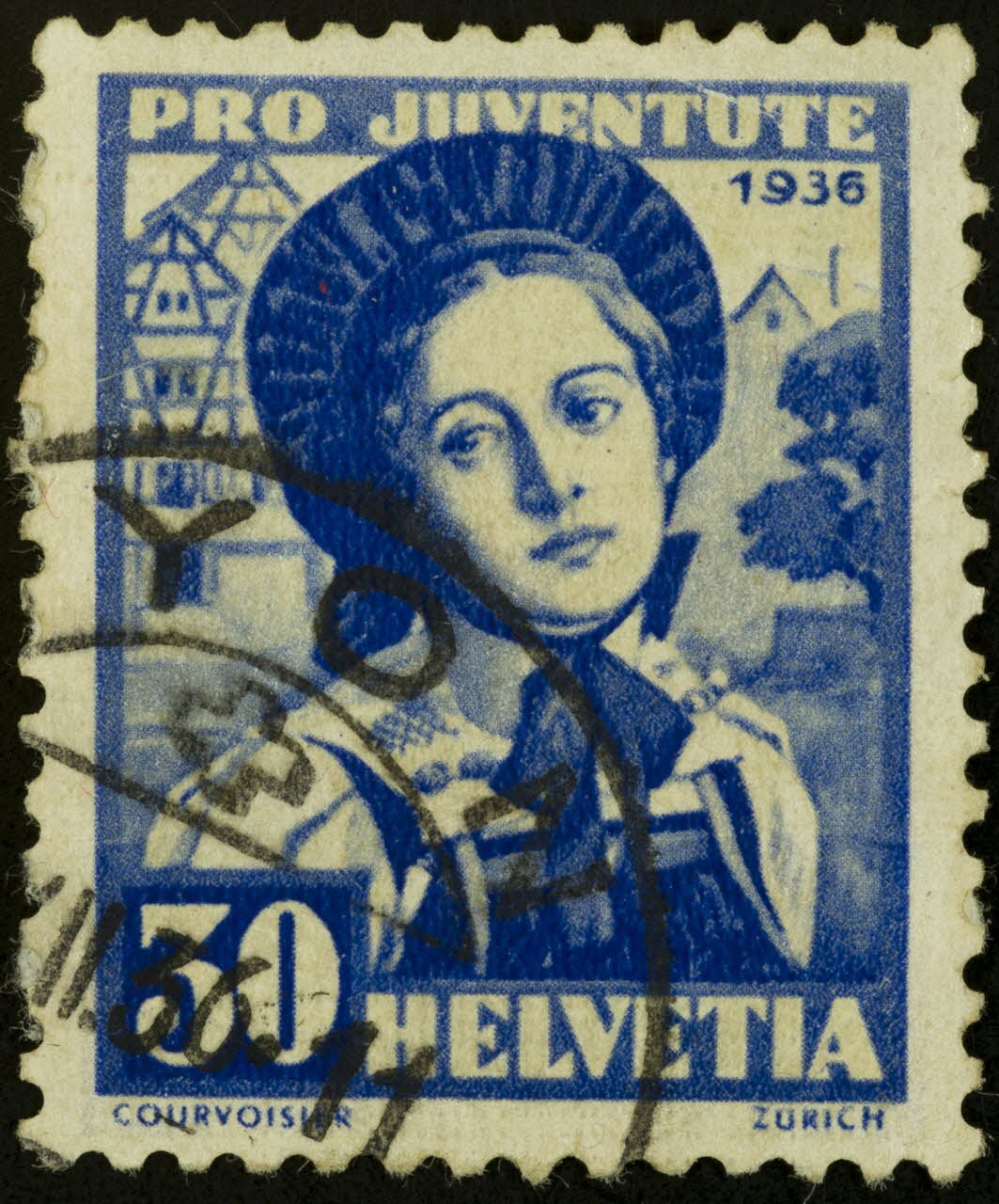 Courvoisier timbre PRO JUVENTUTE  HELVETIA  ZURICH Suisse 1936 1938.16.26 Photo