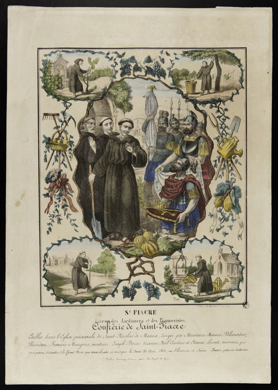 Albert ; Noël et Fournage image de confrérie ST FIACRE  Patron des Jardiniers et des Pépinieristes.  Confrérie de Saint-Fiacre Meaux 1860 1938.25.127 Photo