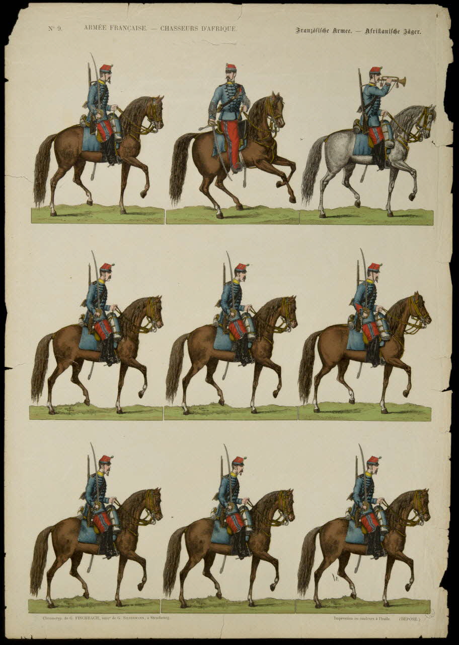 Fischbach Gustave suite de figures (3x3) ARMEE FRANCAISE. CHASSEURS D'AFRIQUE, FRANZOSISCHE ARMEE. AFRIKANISCHE JAGER. Alsace, France 1872-1881 1938.25.36 Photo