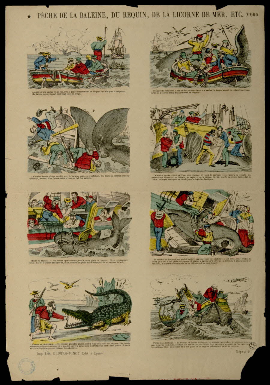Jean-Charles Olivier-Pinot ; François-Charles Pinot suite de scènes (2x4) PECHE DE LA BALEINE, DU REQUIN, DE LA LICORNE DE MER, ETC. Lorraine, France 1875-1888 1938.25.76 Photo