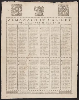Faulcon Jean l'Ainé imagerie ancienne ALMANACH DE CABINET  POUR L'ANNEE MDCCLXIII Poitiers 1762 1938.25.96 Photo
