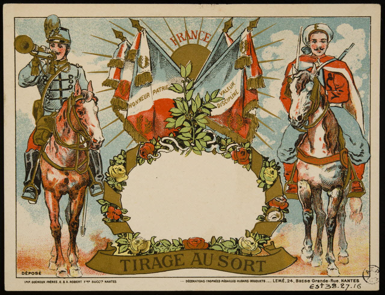 Gueneux et Robert ; Lémé numéro de conscrit TIRAGE AU SORT Nantes 1875-1914 1938.27.16 Photo
