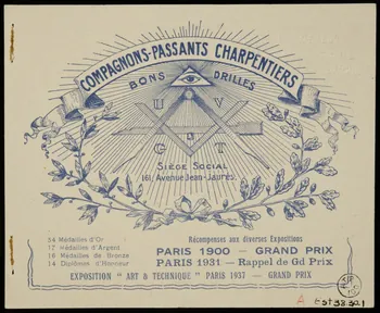 Farre-Tournan carte d'invitation COMPAGNONS-PASSANTS CHARPENTIERS France 1938 1938.30.1 Photo