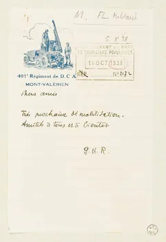 Georges Henri Rivière papier à lettre 401e Régiment de D.C A.  MONT-VALERIEN France 1938 1938.36.1 Photo