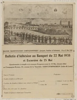 Meunier conduite Bulletin d'Adhésion au Banquet du 22 Mai 1938  et Excursion du 25 Mai Tours 1938 1938.41.1.1-4 Photo