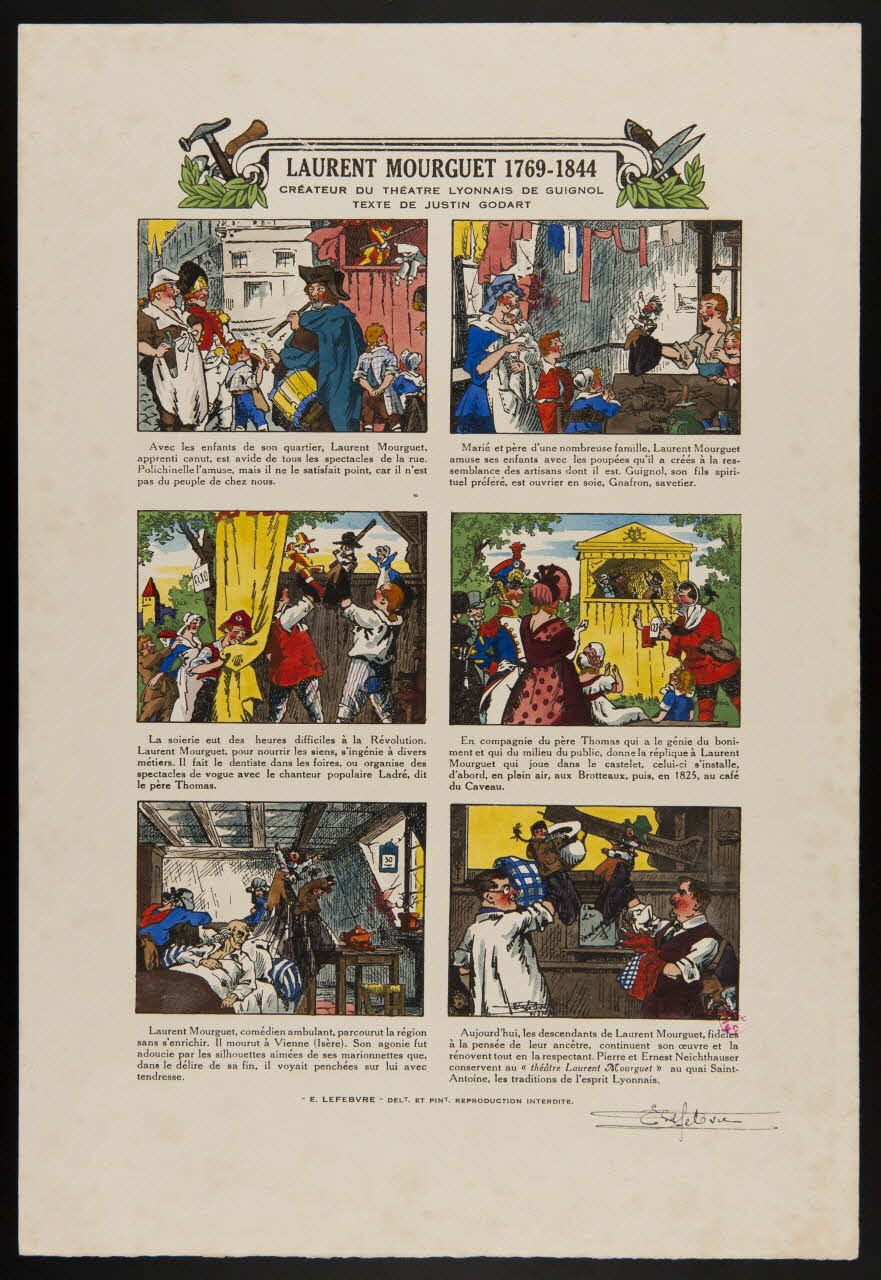 Eugène Lefèbvre suite de scènes (2x3) LAURENT MOURGUET 1769-1844  CREATEUR DU THEATRE LYONNAIS DE GUIGNOL  TEXTE DE JULIEN GODART 1938 1938.5.6.1-2 Photo
