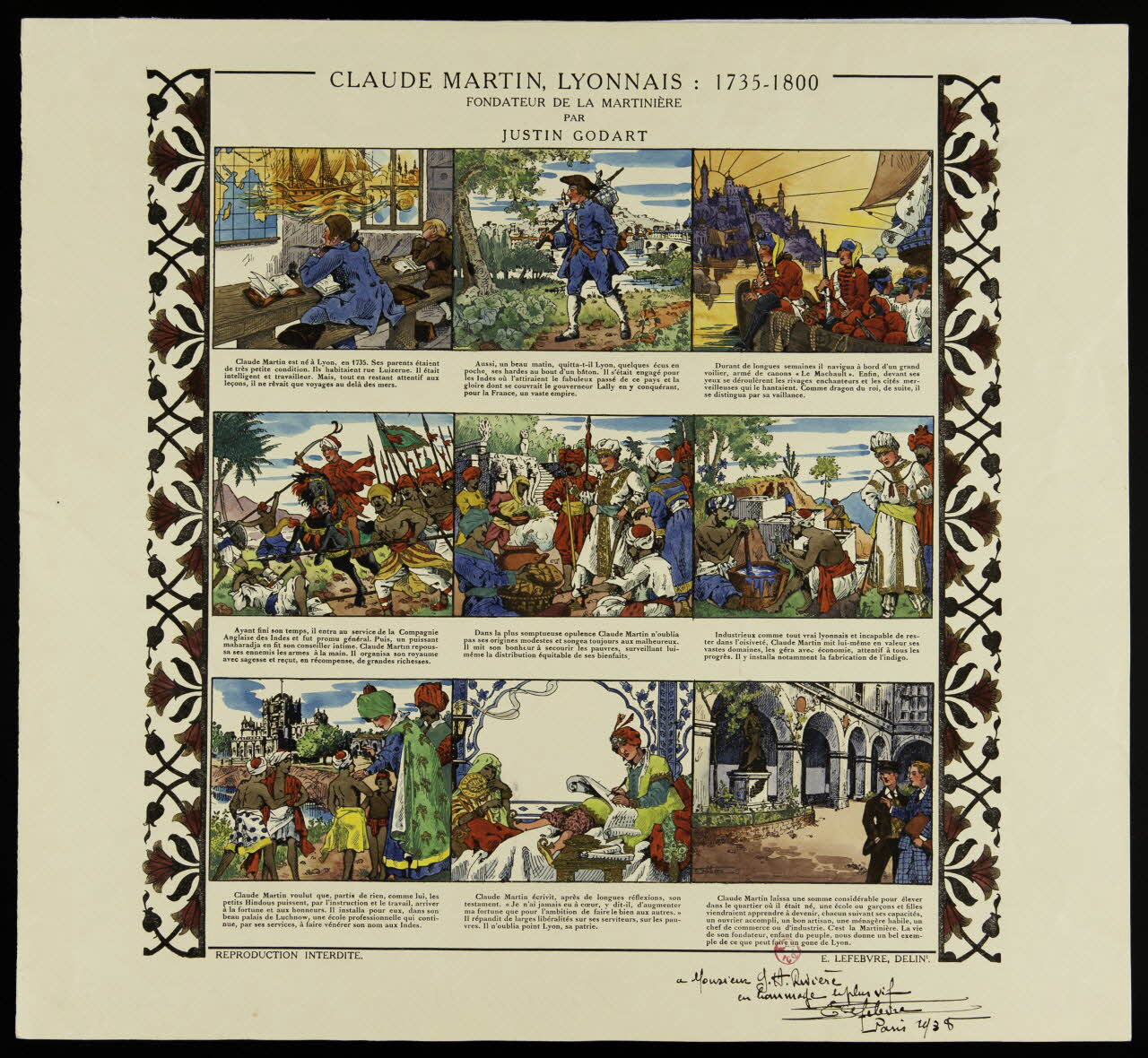 Eugène Lefèbvre suite de scènes (3x3) CLAUDE MARTIN, LYONNAIS : 1735-1800  FONDATEUR DE LA MARTINIERE 1938 1938.5.8.1 Photo