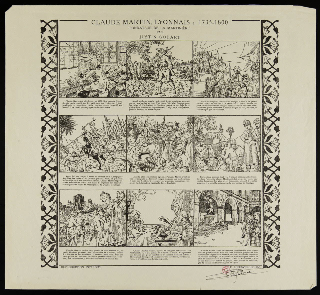 Eugène Lefèbvre suite de scènes (3x3) CLAUDE MARTIN, LYONNAIS : 1735-1800  FONDATEUR DE LA MARTINIERE 1938 1938.5.9.1 Photo