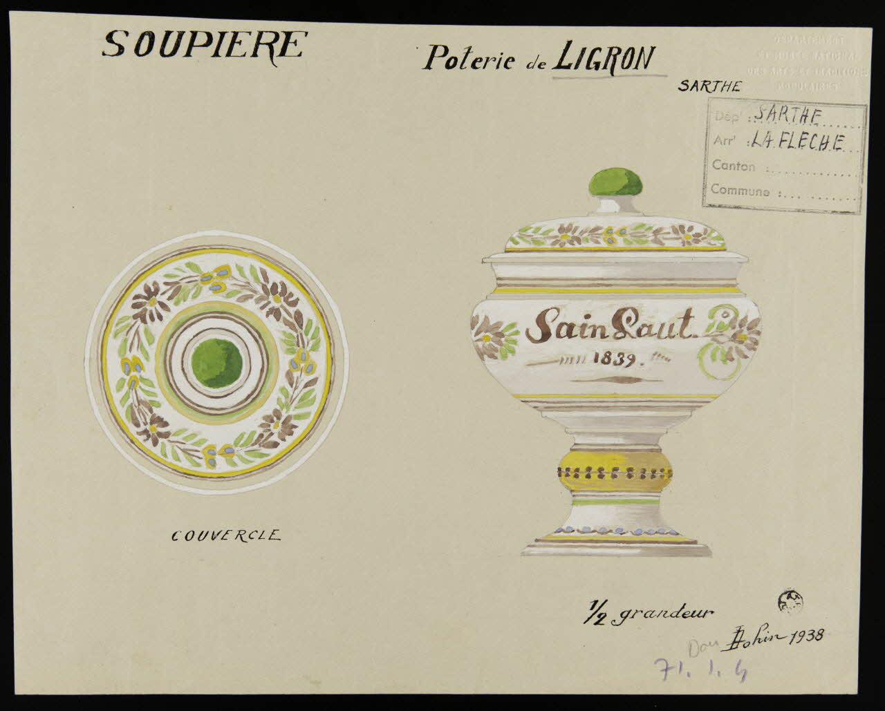 Dohin dessin SOUPIERE  Poterie de LIGRON  SARTHE 1938 1938.6.1 Photo