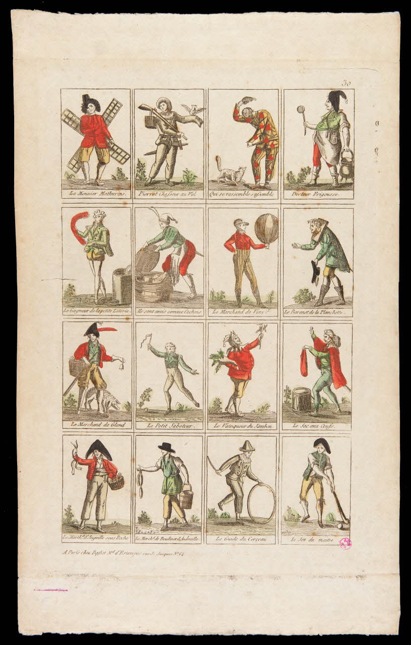 imagerie ancienne Différentes figures : Pierrot, Arlequin, petit saboteur, meunier, etc. 1938.6.101 Photo
