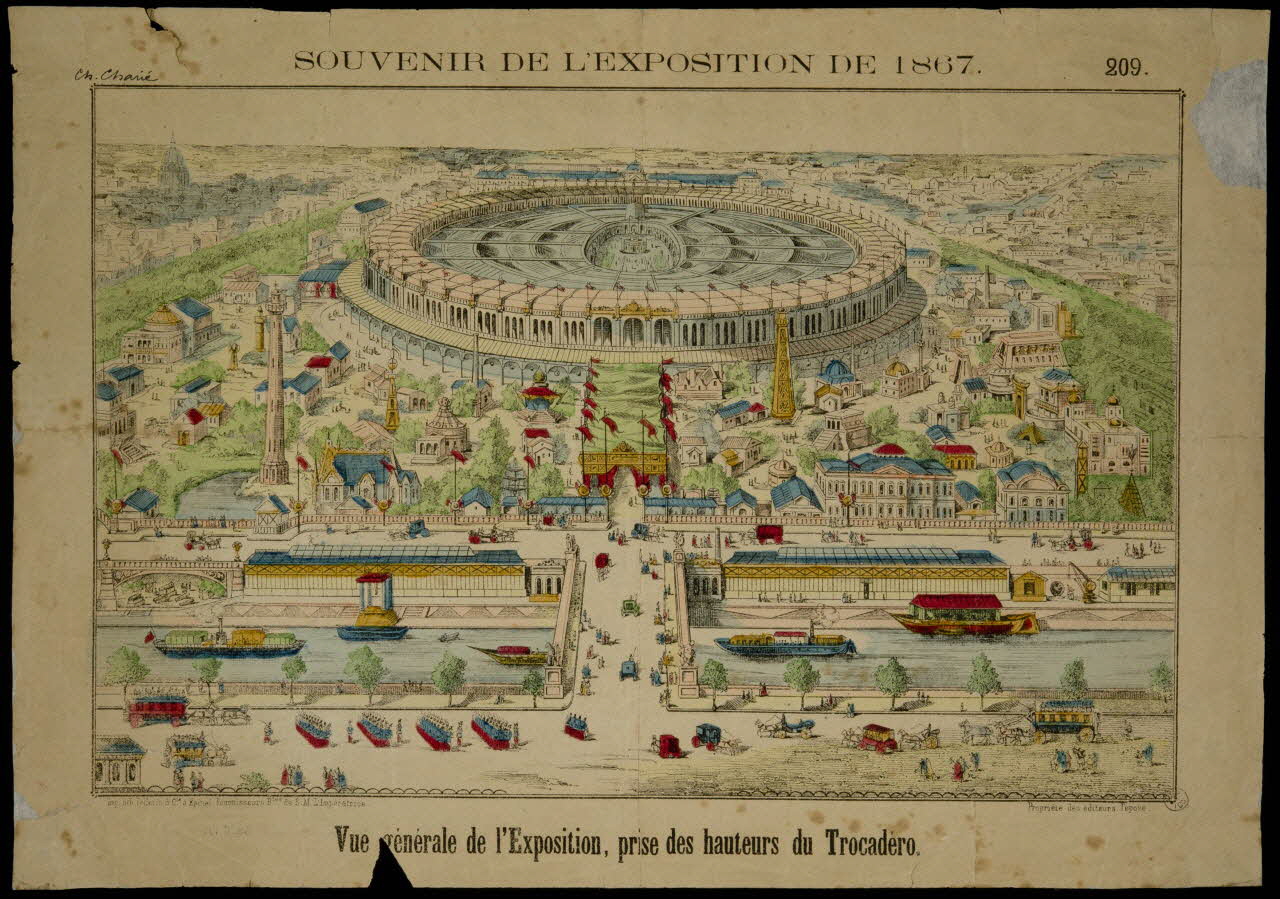 Charles Pellerin ; Letourneur-Dubreuil estampe SOUVENIR DE L'EXPOSITION DE 1867.  Vue générale de l'Exposition, prise des hauteurs du Trocadéro. Lorraine, France 1867 1938.6.105 Photo