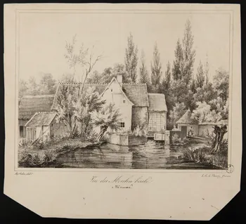 Thierry ; Galot Théodore Alphonse estampe Vue du Moulin brulé  à Morancez 1837 1938.6.112 Photo