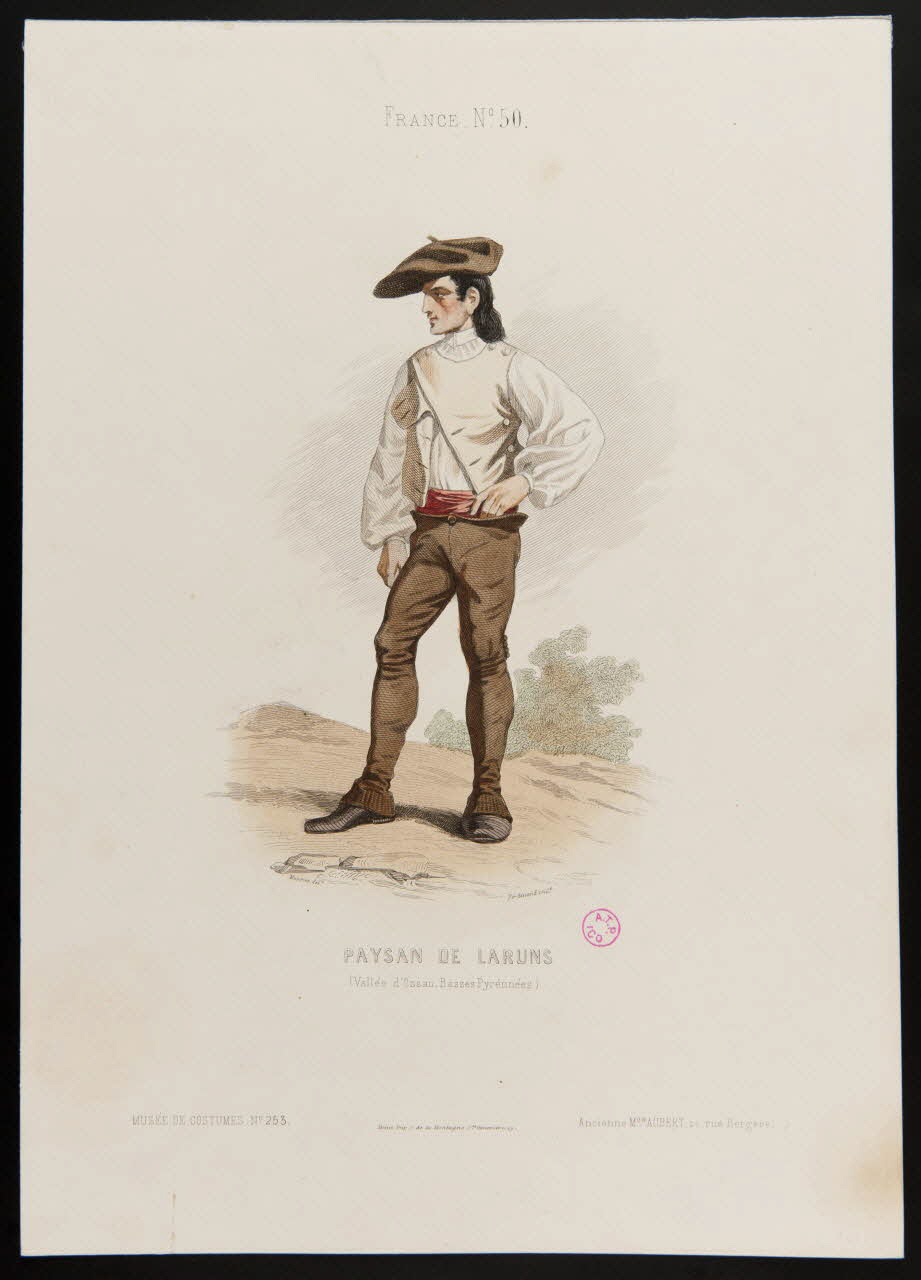 Ferdinand ; Maurice C. ; Moine ; Ancienne Maison Auber partie d'un ensemble d'estampes PAYSAN DE LARUNS Paris 1850-1863 1938.6.52 Photo