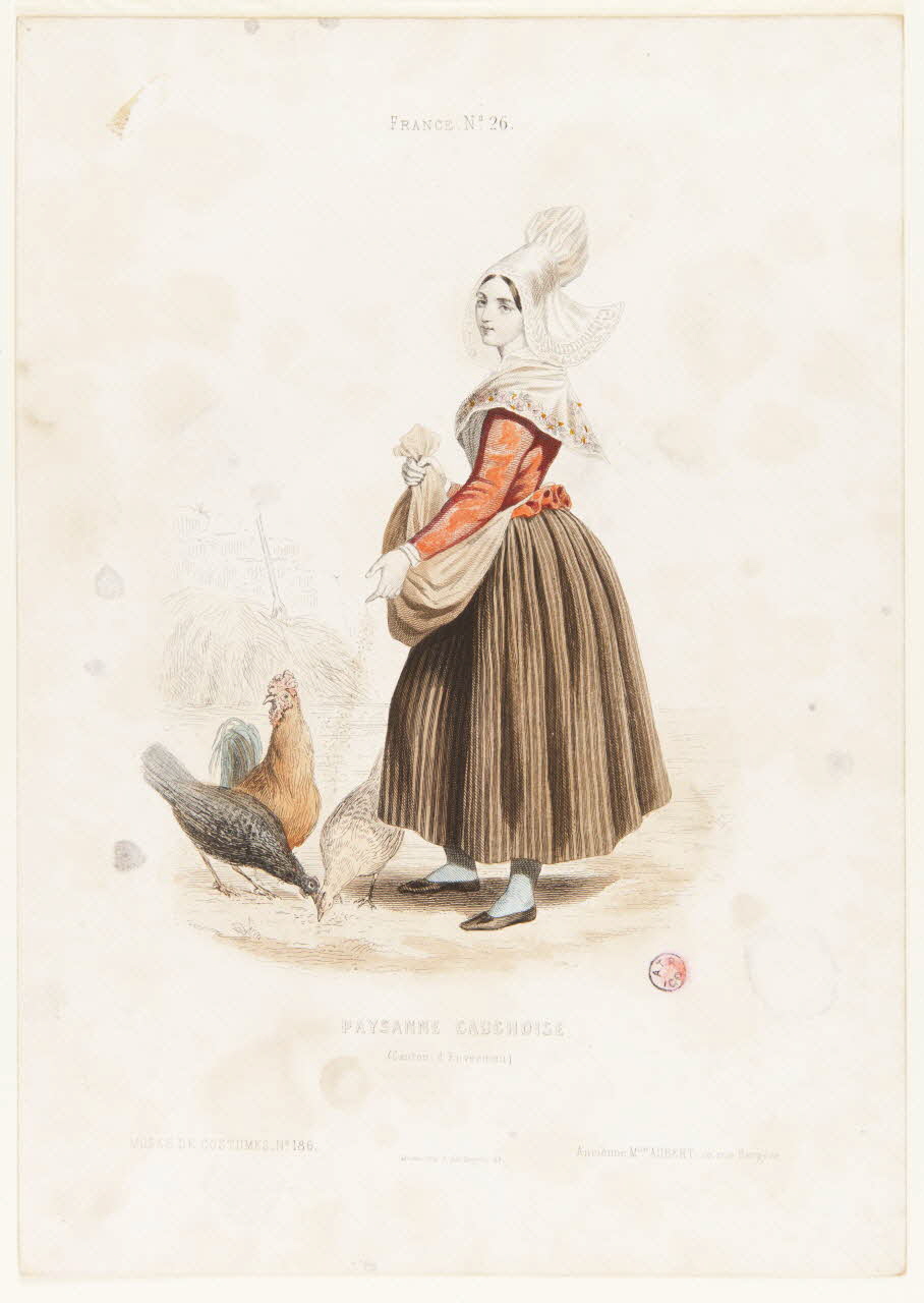 Moine ; Ancienne Maison Aubert partie d'un ensemble d'estampes PAYSANNE CAUCHOISE  (Canton d'Envermeu) Paris 1850-1863 1938.6.73 Photo