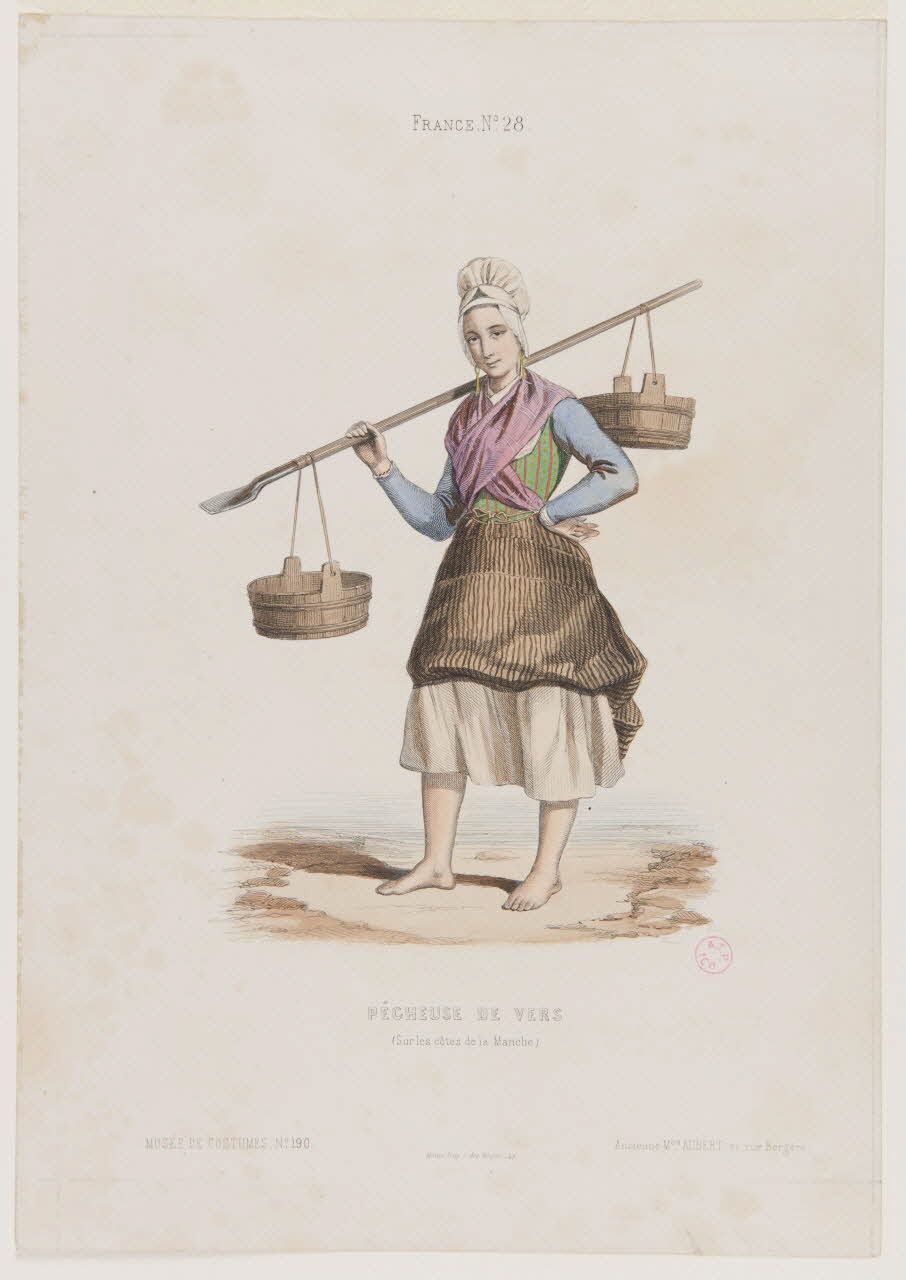 Moine ; Ancienne Maison Aubert partie d'un ensemble d'estampes PECHEUSE DE VERS.  (Sur les côtes de la Manche) Paris 1850-1863 1938.6.74 Photo