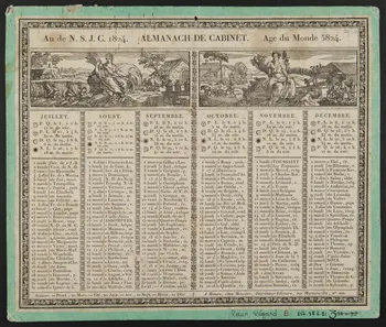 Mégard Jean-Baptiste-Pierre-Sébastien imagerie ancienne AN DE N.S.J.C. 1824. ALMANACH DE CABINET. Age du Monde 5824. Rouen 1823 1938.6.81 Photo