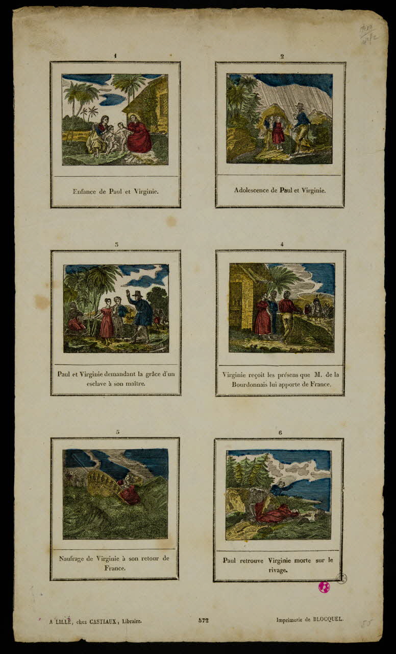 Jean-Baptiste Castiaux ; Simon-François Blocquel imagerie ancienne Histoire de Paul et Virginie Lille 1809-1837 1938.6.98 Photo