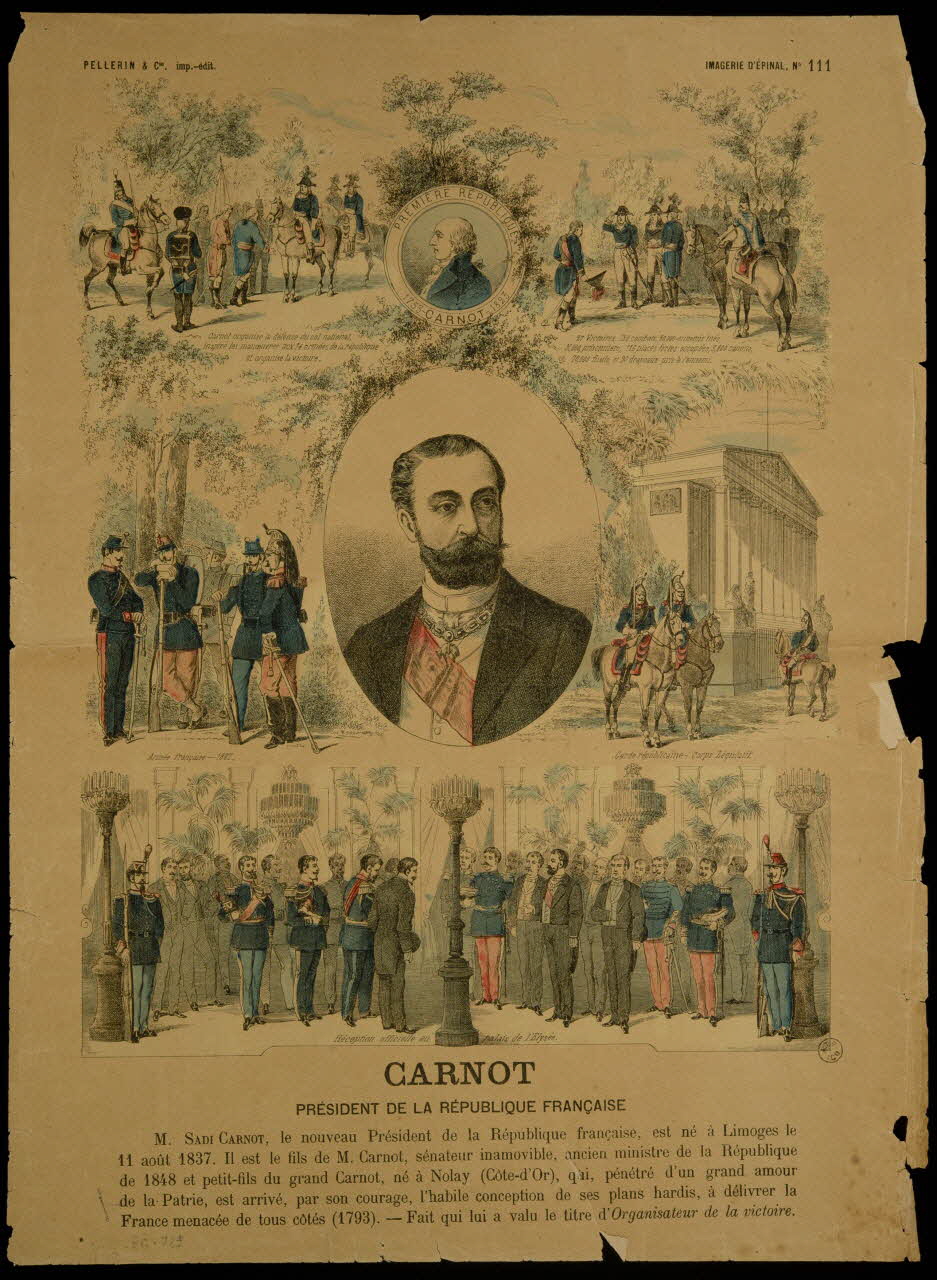 Pellerin ; François Pellerin estampe CARNOT  PRESIDENT DE LA REPUBLIQUE FRANCAISE Lorraine, France 1887 1938.9.27 Photo