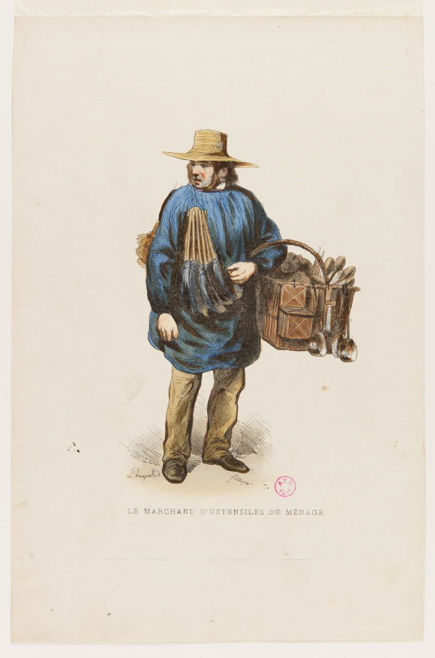 Chary ; Pauquet ; J. Ferrand partie d'un ensemble d'estampes LE MARCHAND D'USTENSILES DE MENAGE Paris 1840-1842 1938.11.9 Photo
