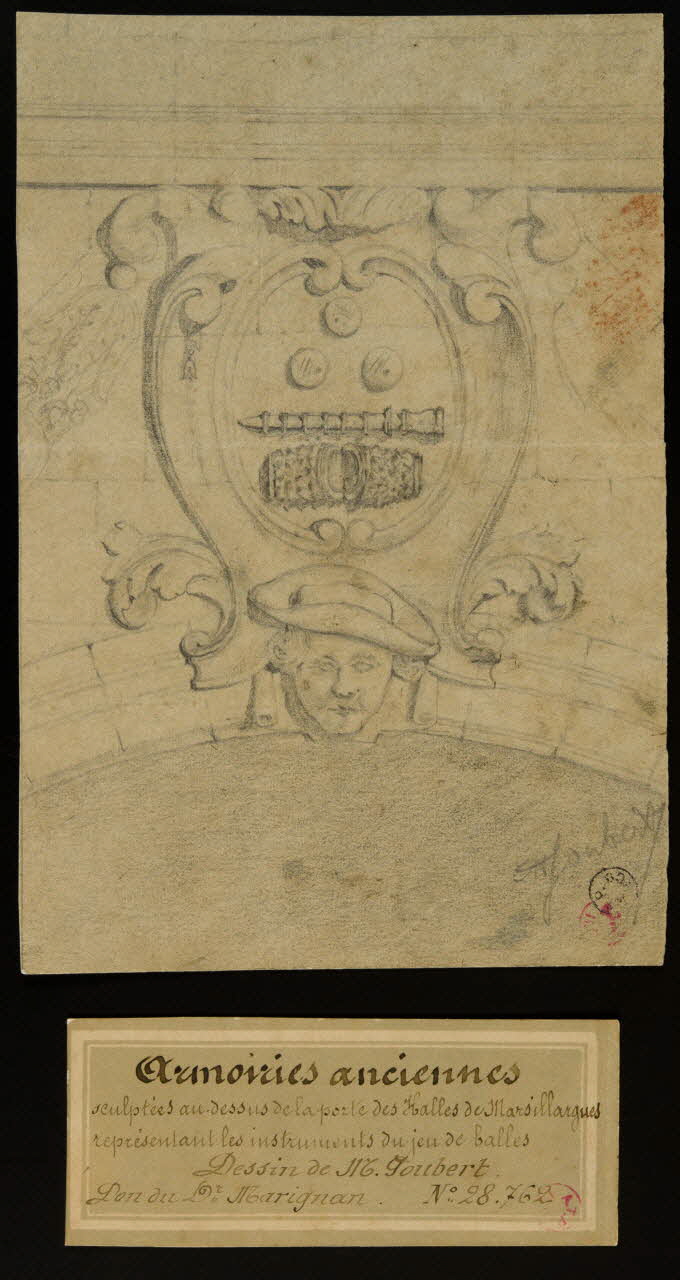 Joubert dessin Armoiries sculptées au dessus de la porte des halles de Marsillargues 1939 1939.1.1 Photo