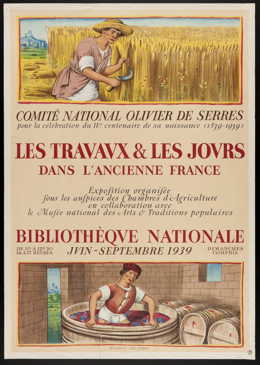 Mourlot affiche LES TRAVAUX & LES JOVRS  DANS L'ANCIENNE FRANCE Paris 1939 1939.10.1 Photo