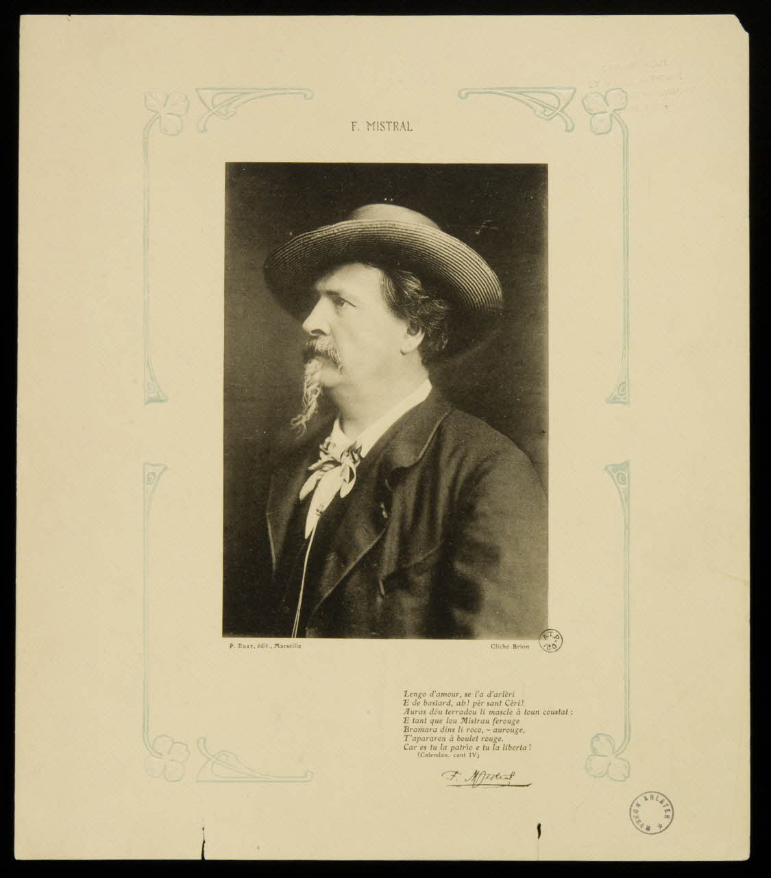 Brion ; Ruat P. estampe F. MISTRAL Marseille 1880-1939 1939.12.1 Photo