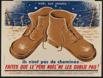Lemeunier Claude ; Codier affiche "NOËL AUX ARMEES"  ils n'ont pas de cheminée...  FAITES QUE LE "PERE NOËL" NE LES OUBLIE PAS ! Paris 1939 1939.16.1 Photo