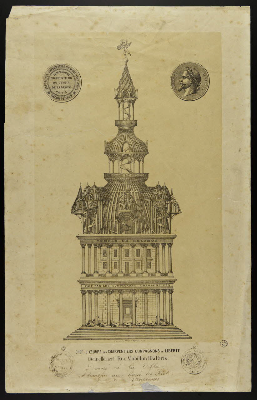 Dubos estampe CHEF-d'OEUVRE DES CHARPENTIERS COMPAGNONS DE LIBERTE Paris 1862-1872 1939.19.1 Photo