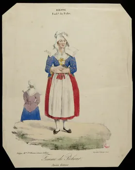Delevoye Emile ; Marais veuve estampe Femme de Pêcheur,  Ancien Costume. Dieppe 1840-1850 1939.2.1 Photo