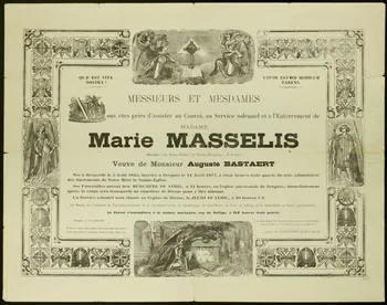 Barbez ; Denys faire-part mortuaire Avis de funérailles de Madame Marie Masselis Bergues 1917 1939.2.5 Photo