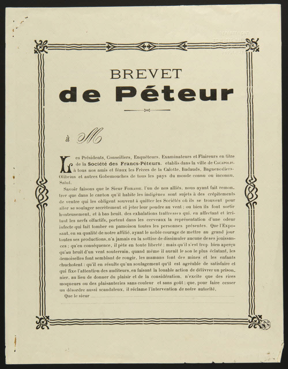 estampe BREVET  de Péteur 1939.31.4.1 Photo