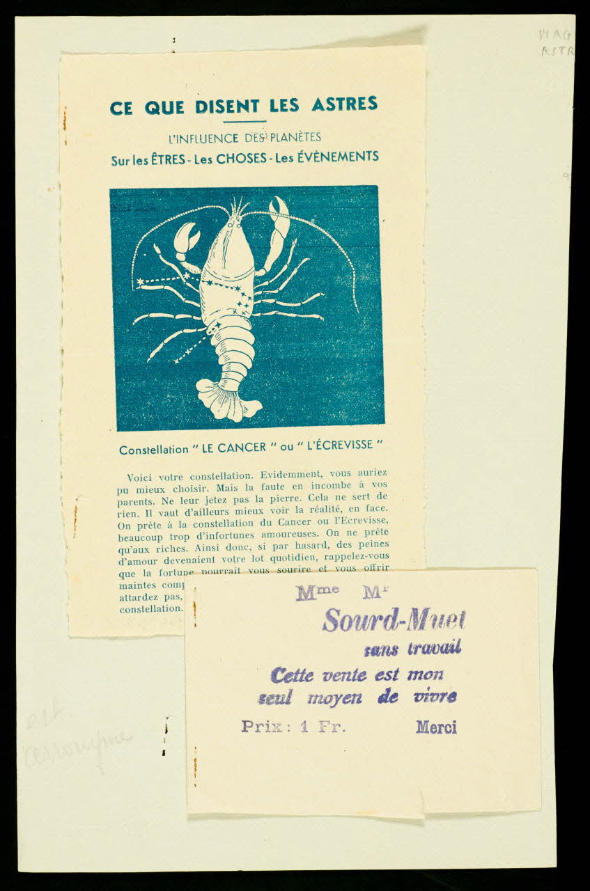 Léon Hayard estampe CE QUE DISENT LES ASTRES  Constellation "LE CANCER" ou "L'ECREVISSE" Paris 1939 1939.38.3.1-3 Photo
