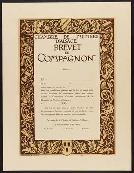 estampe CHAMBRE DE METIERS  D'ALSACE  BREVET  DE  COMPAGNON 1939.4.2.2 Photo