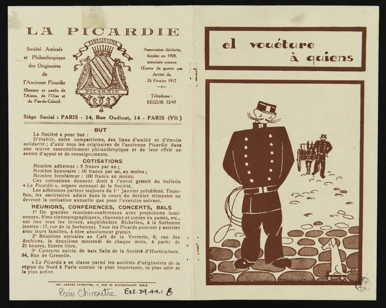 Brandicourt René ; Chiroutre Amédée partie d'un ensemble d'estampes el vouéture  à quiens Paris 1917-1939 1939.44.1 Photo